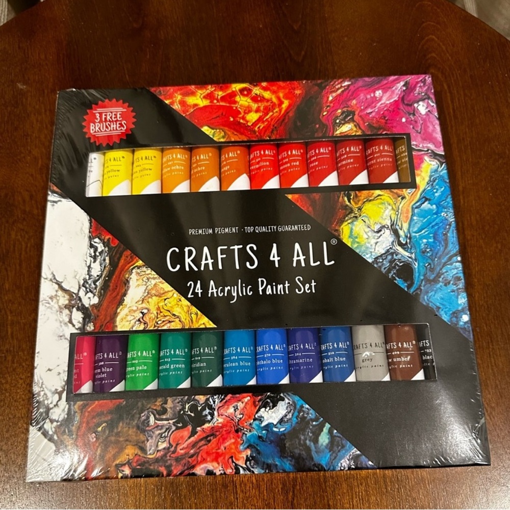 Crafts For All 24 Acrylic Paint Set Highest Quality Pigment- 3 Free Brushes